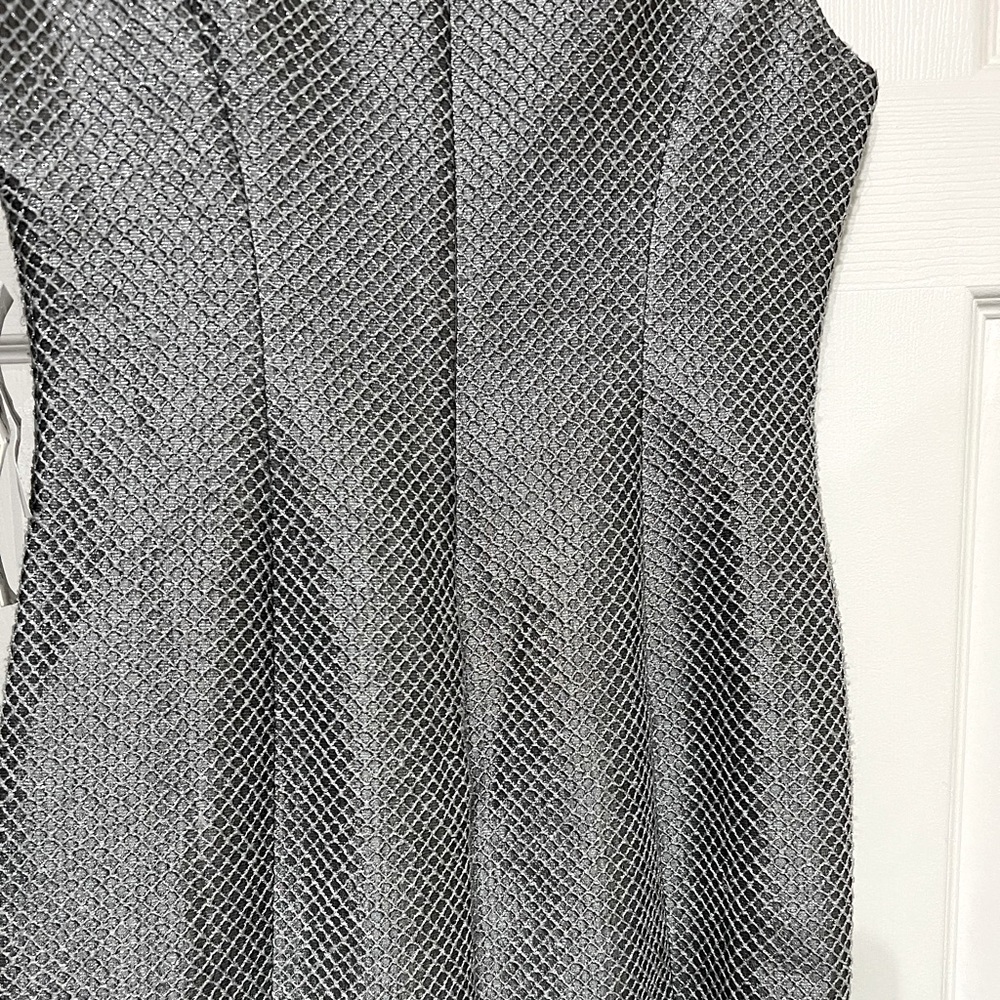 NWT KAY UNGER METALLIC SILVER TAILORED SHEATH COCKTAIL DRESS SIZE 6 - Picture 5 of 13